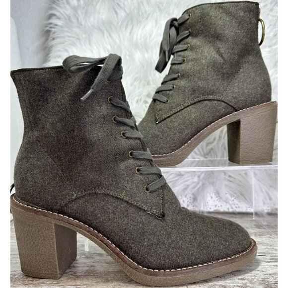 Lucky Brand Borelis Boots Women’s 8M Gray Fabric Ankle Combat Bootie Lace Zip Up - Picture 1 of 13